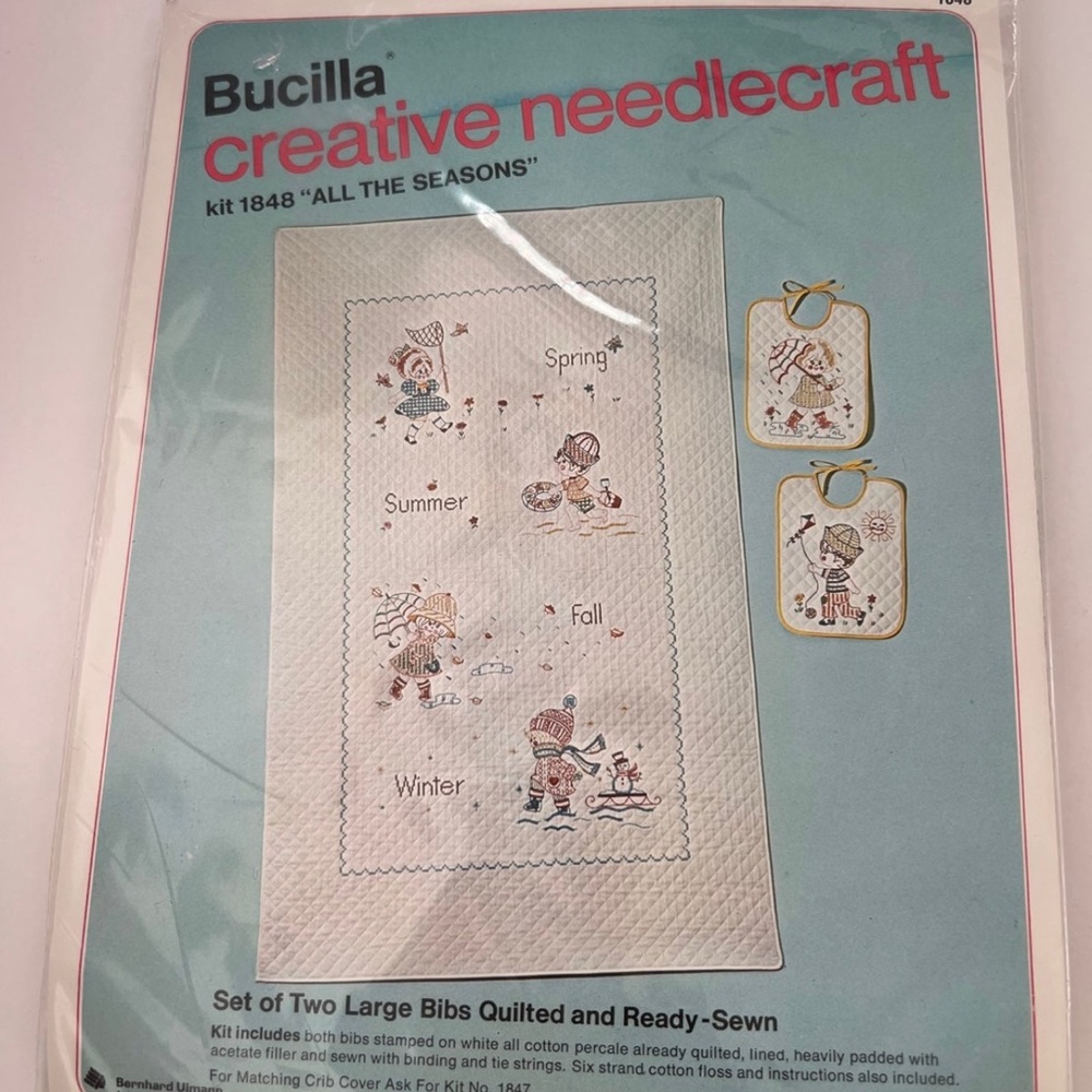 Bucilla Creative Needlepoint Set of 2 Large Quilted Bibs Kit #1848 New